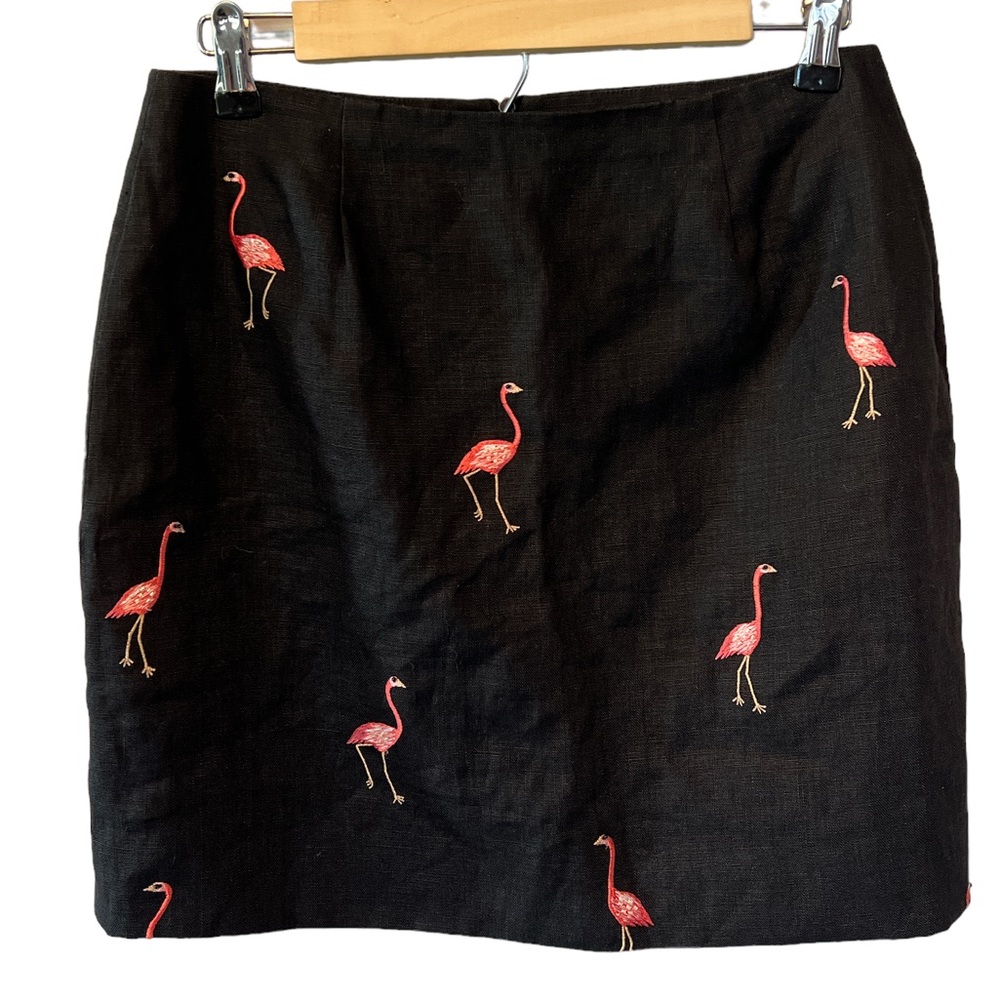 Jade Melody Tam black linen flamingo embroidered beaded skirt size 8